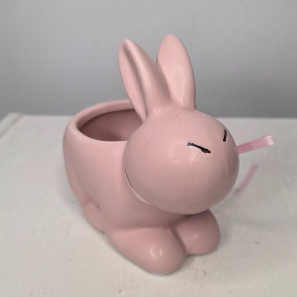 Other - Pink Ceramic Bunny Planter Puffy Tail